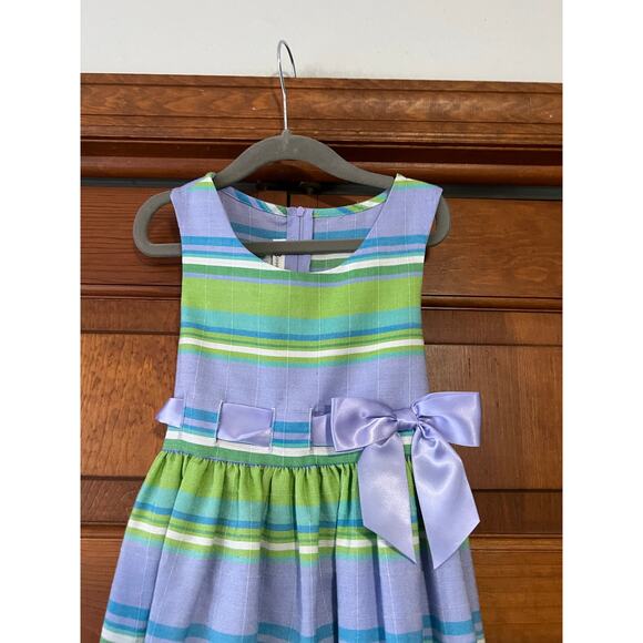 Bonnie Jean Girls Pastel Striped Fit & Flare Dress Lavender Green Blue Size 5 - Picture 3 of 9